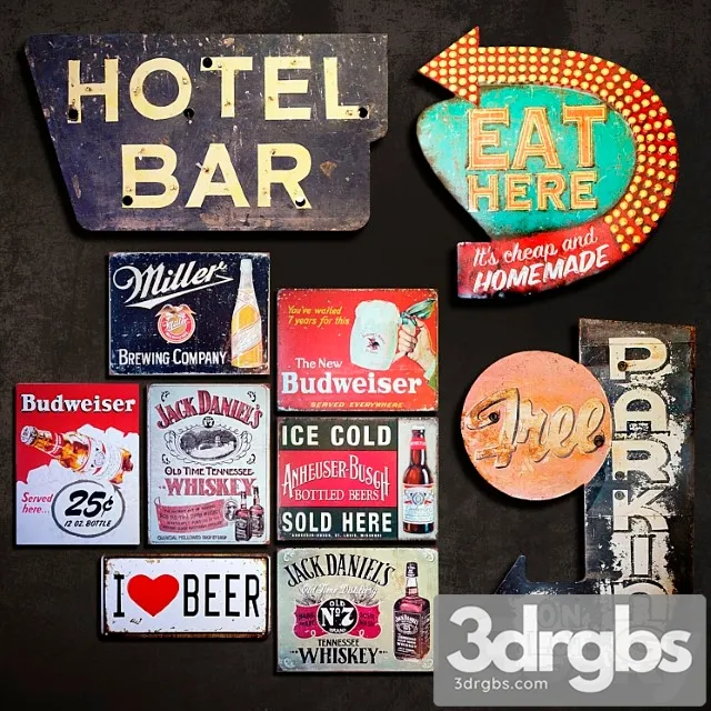 Metal signs №8. bar 3D Model Free
