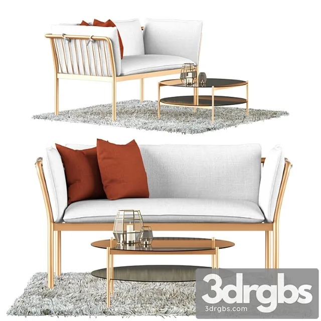 Metal sofa and coffee table 2 3D Model Free