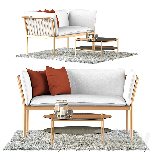 Metal Sofa and Coffee Table 3DModel