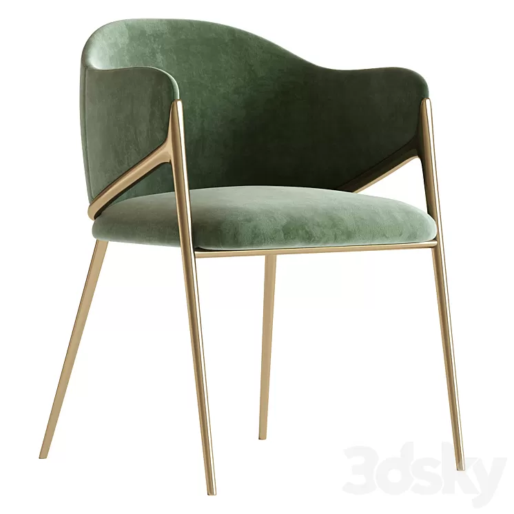 Metal Solid Back Arm Dining Chair Glam Chair for Dining Room 3D Model Free