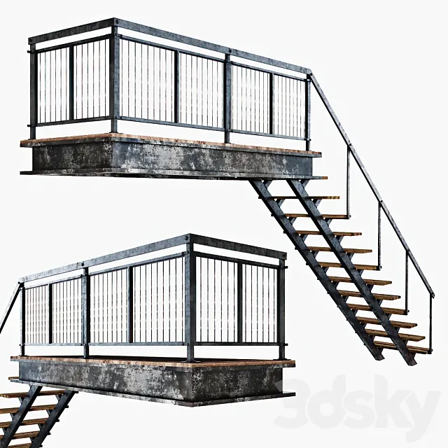 Metal stair with railing 3D Model