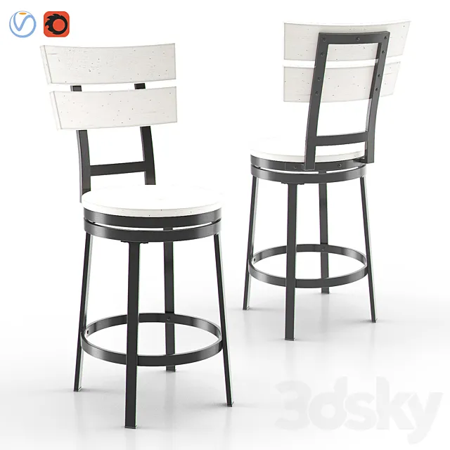 Metal & Timber Swivel Stool - 001 3DModel