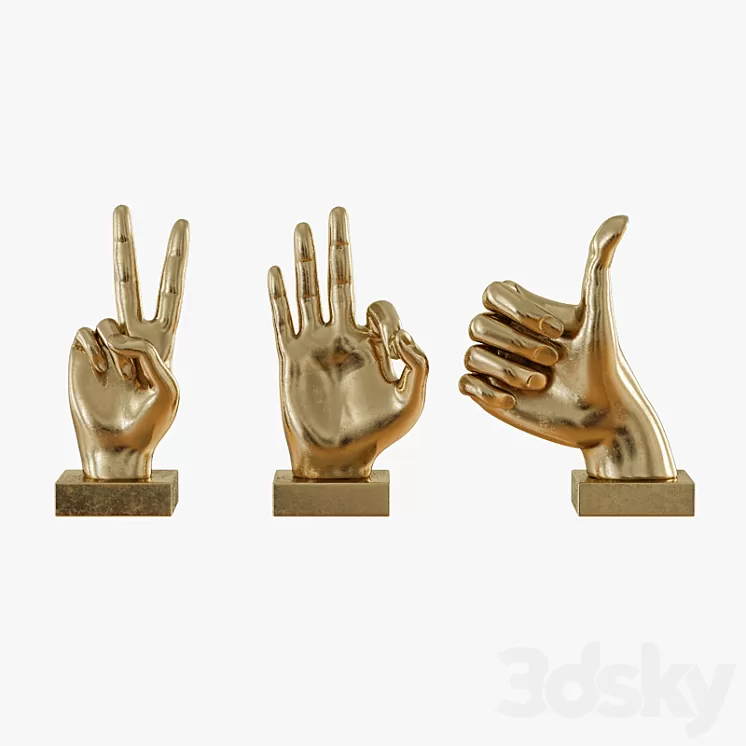 Metallic Hand 3 Piece Figurine Set 3D Model
