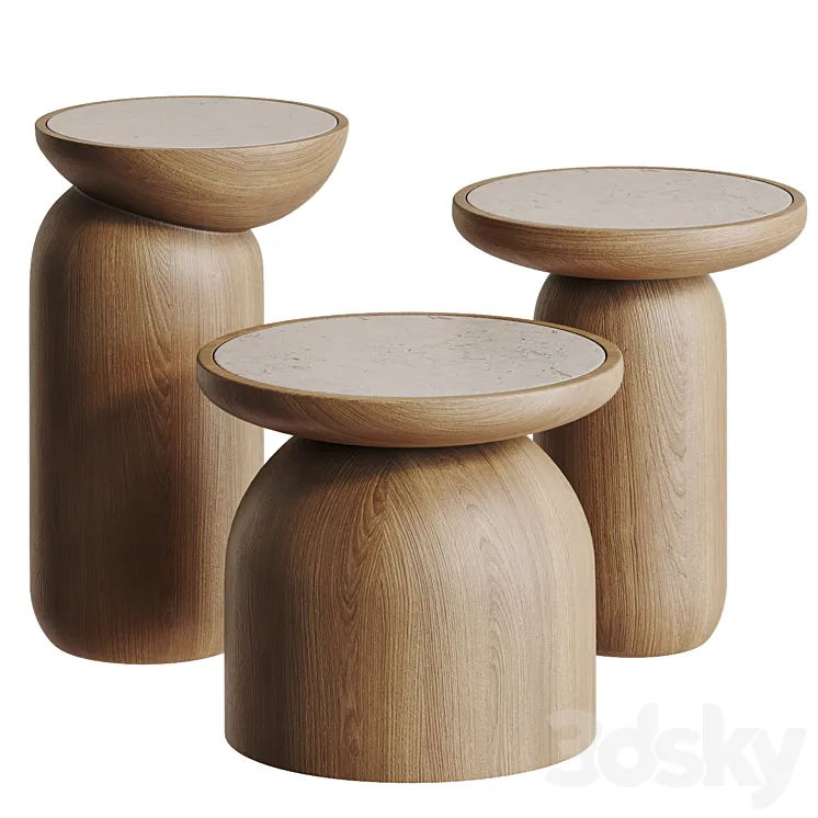 Mezcalitos Set Contemporary White Oak Limestone Side Table by SinCa Design 3D Model Free