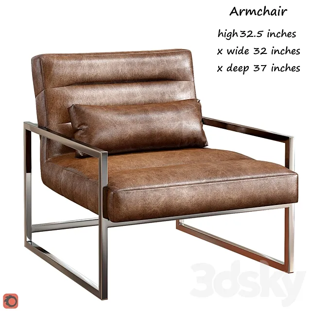 Michael Weiss Delancy Loft Masculine Brown Leather Steel Armchair 3D Model