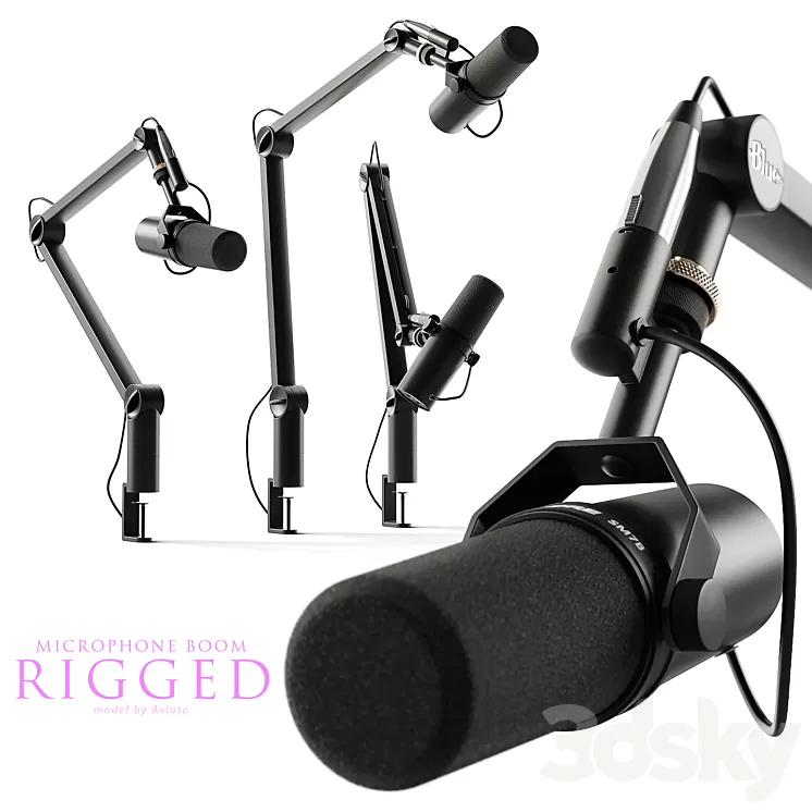 Microphone Shure & boom arm Blue 3D Model