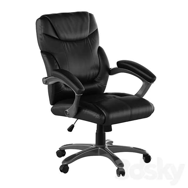 Mid-Back Black LeatherSoft Overstuffed Swivel Task Ergonomic Office Chair with Arms 3D Model