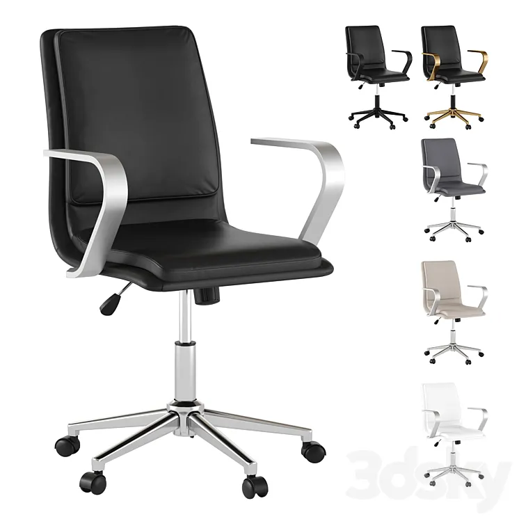 mid-back leather office chair with brushed metal armrests 3D Model Free