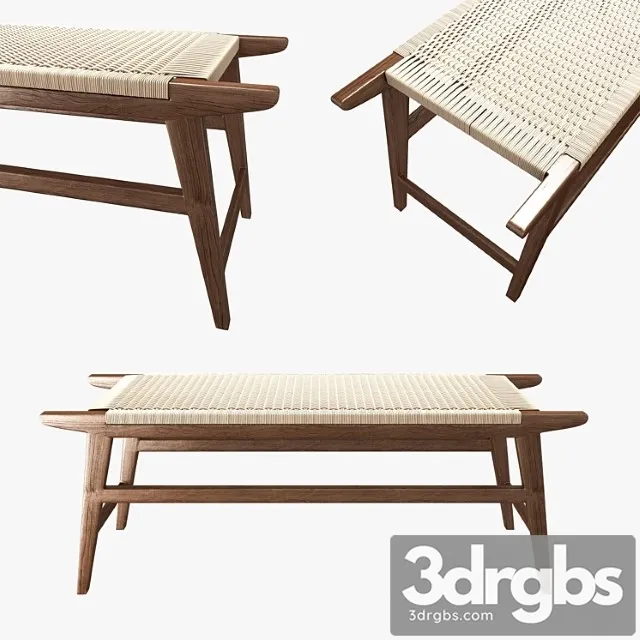 Mid century bench in solid walnut 2 3D Model Free