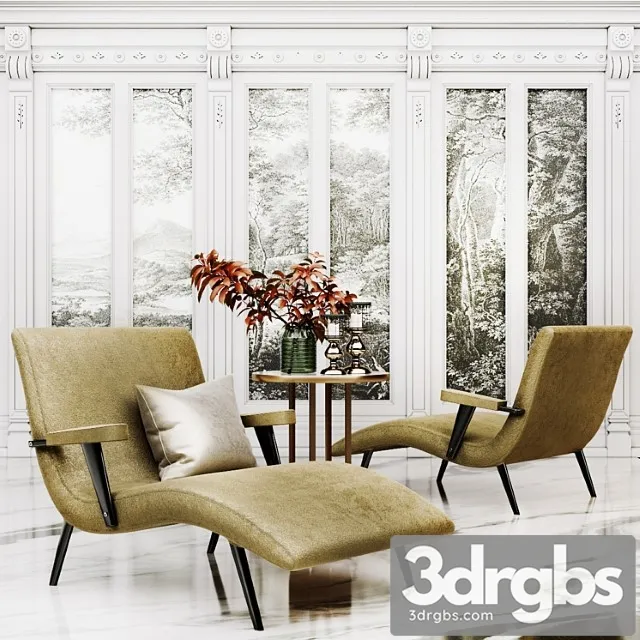 Mid century chaise longue 2 3D Model Free