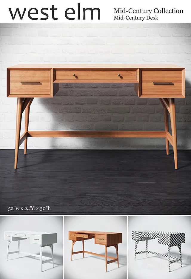Mid-Century Desk 3D Model