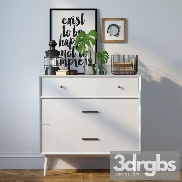 Mid Century Dresser Decor 3D Model Free