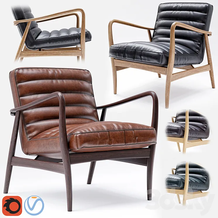 Mid Century Leather Armchair 3D Model Free