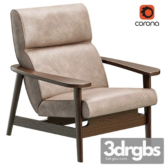 Mid Century Leather Chair Ottoman 3D Model Free