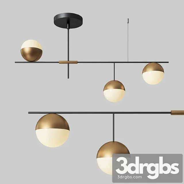 Mid-century modern 3 light linear ceiling light in black 3D Model Free