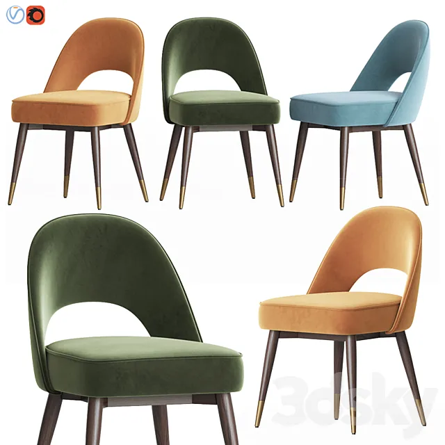 Mid Century Modern Dark Velvet Dining Chair 3DModel