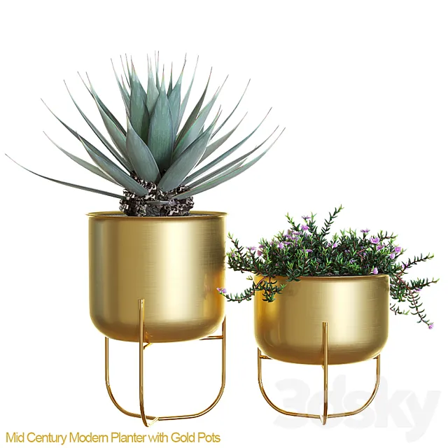 Mid century modern planter with gold pots Free Download