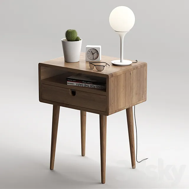 Mid Century Nightstand with Drawer in Walnut Free Download