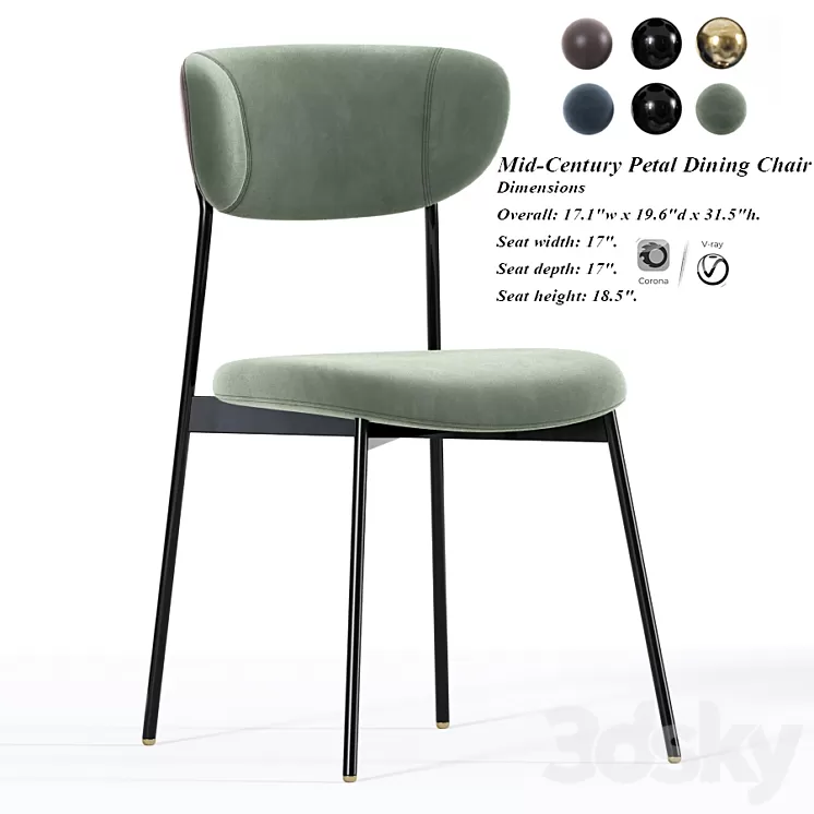 Mid-Century Petal Dining Chair 3D Model