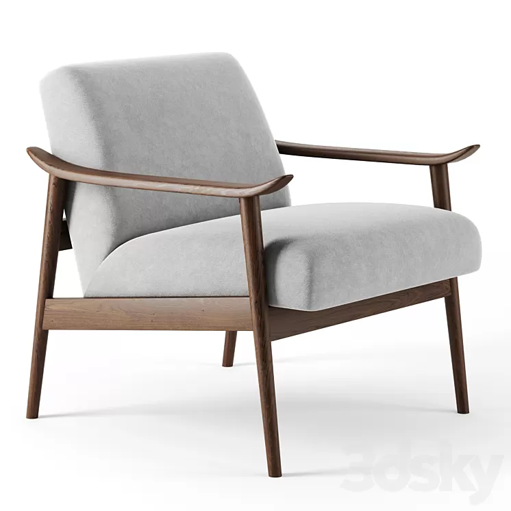 mid century show wood chair by Westelm 3D Model