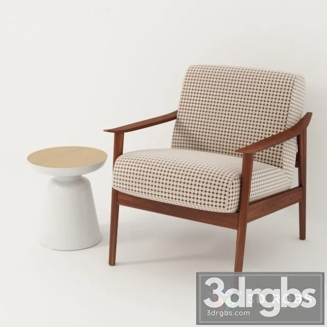 Mid Century Show Wood Upholstered Chair 3D Model Free