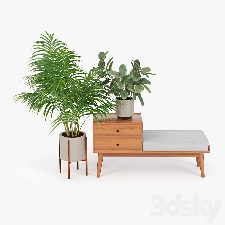 mid century storage bench acorn 3D Model