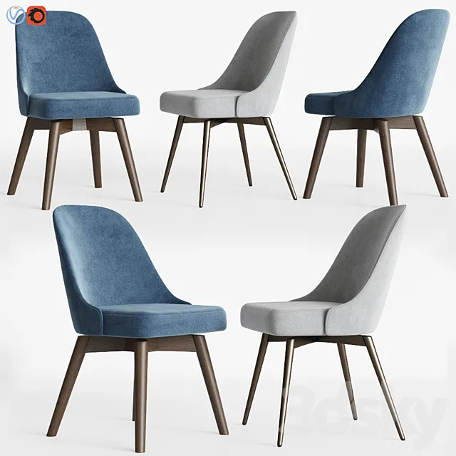Mid-Century Swivel Office Chairs Set West elm 3D Model