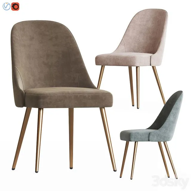 Mid-Century Upholstered Dining Chair Metal Legs Westelm 3D Model