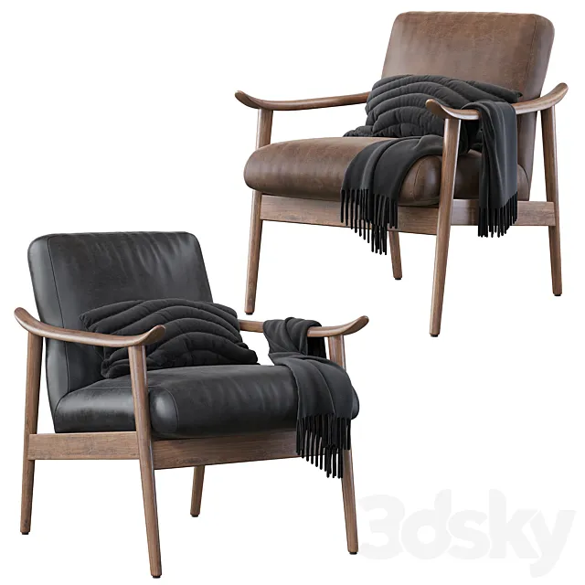 Mid-Century Vegan Leather Show Wood Chair 3D Model
