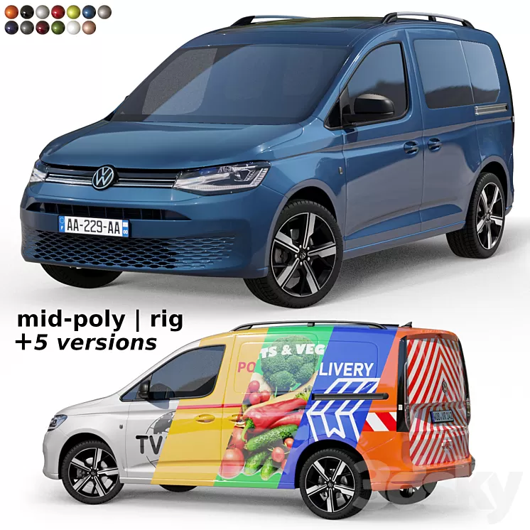 Mid-poly car Volkswagen Caddy 2022 3D Model Free