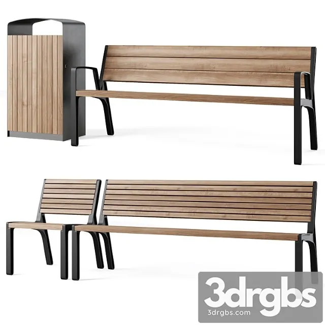 Miela park benches with litter bin prax by mmcite 3D Model Free