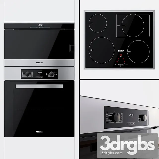 Miele - oven h 2265 b active double boiler dg 6030 and cooking surface km 6117 2 3D Model Free