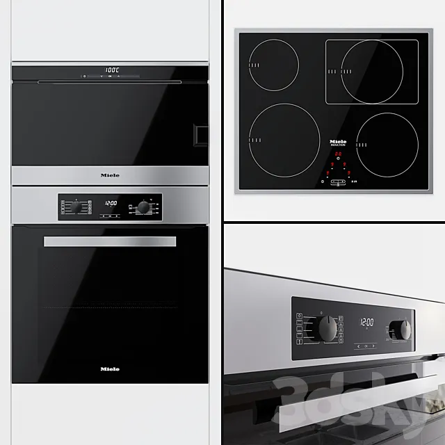 Miele - oven H 2265 B Active. double boiler DG 6030 and cooking surface KM 6117 3DModel