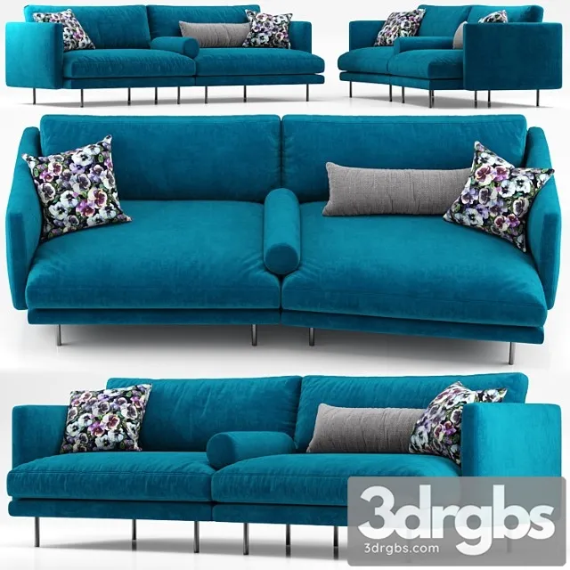 Mies two seater sofa blue - calligaris 2 3D Model Free