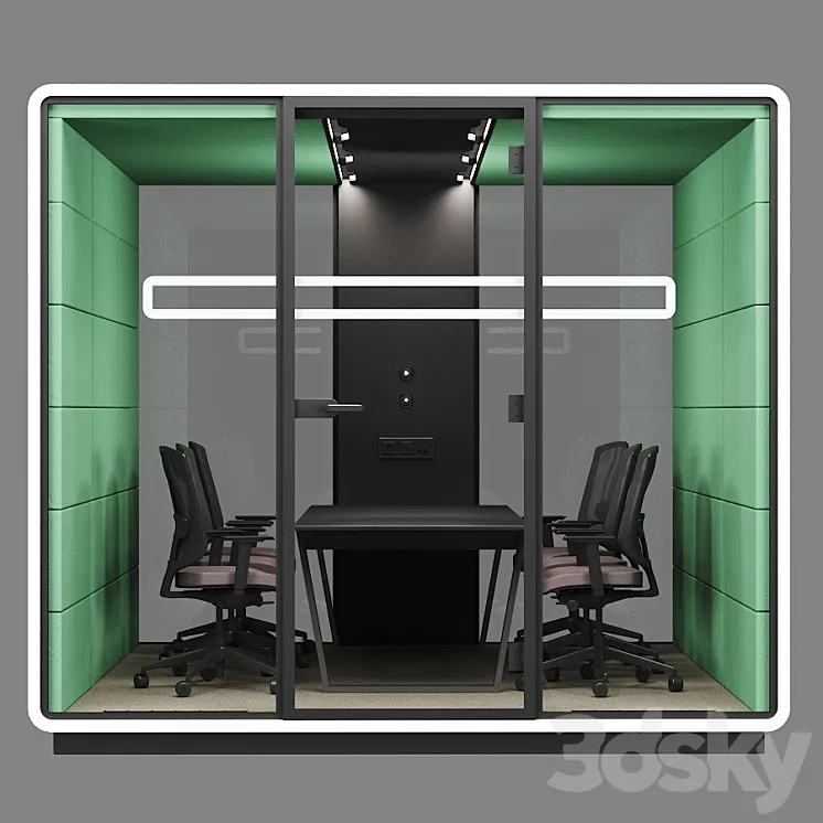 Mikomax Smart Office | HUSH MEET L | Acoustic office stand with table and chairs 3D Model Free