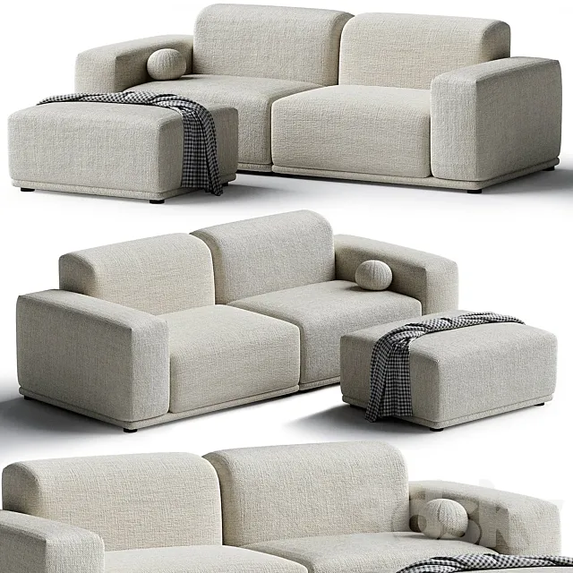 Milan 3 Seater Sofa with Ottoman 3D Model