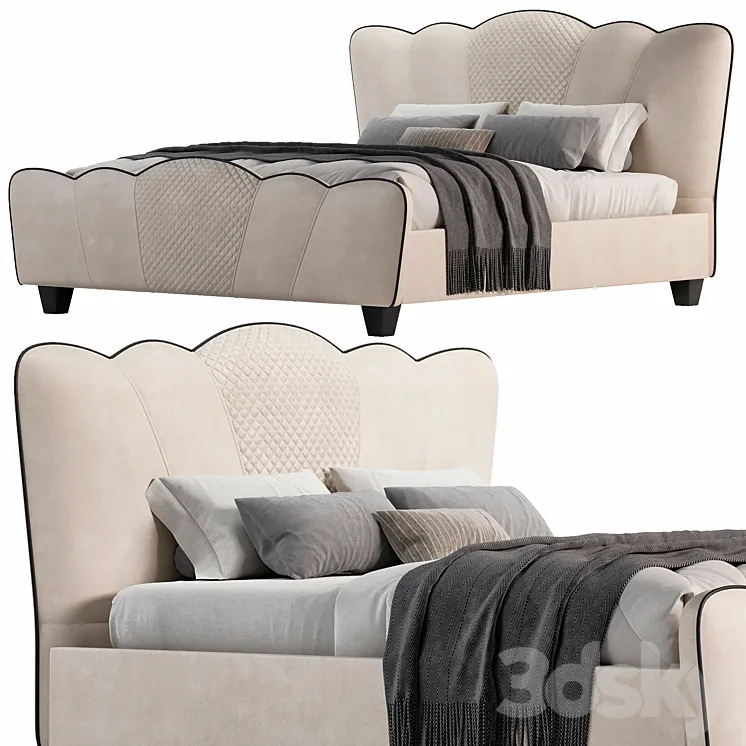 Milky White Microfiber Leather Platform Bed By Homary 3D Model Free