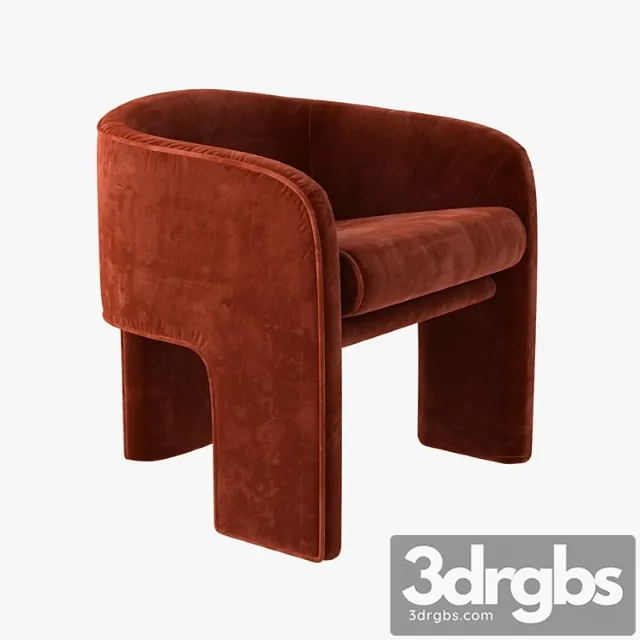 Milo Baughman Armchair In Orange Velvet 1 3D Model Free