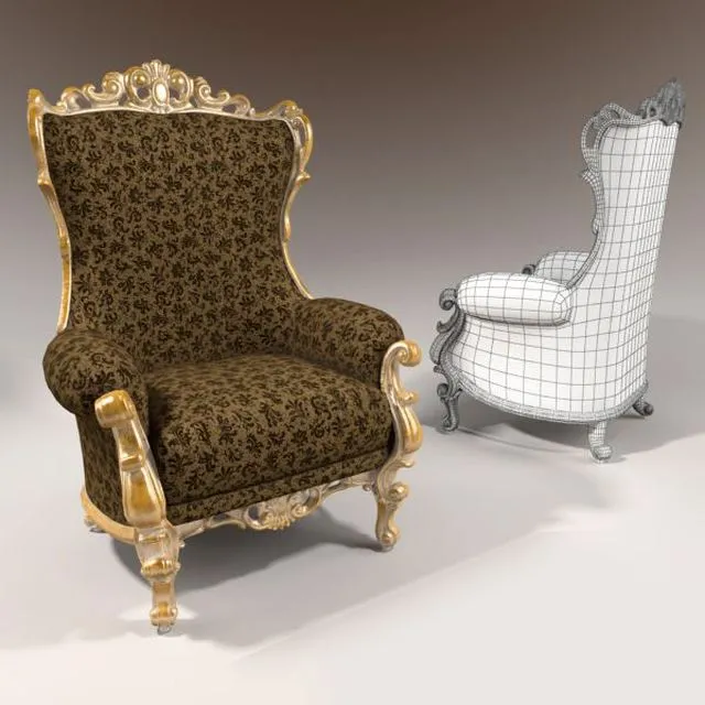 Milord armchair wood fabric 3D Model