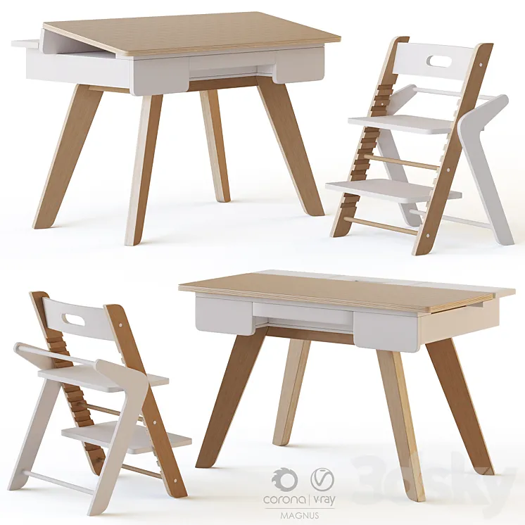 Mimiloona Magnus childrens table and chair 3D Model Free