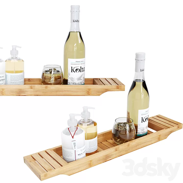 Mind Reader 27in Brown Bamboo Bathtub Caddy Organizer set 3D Model