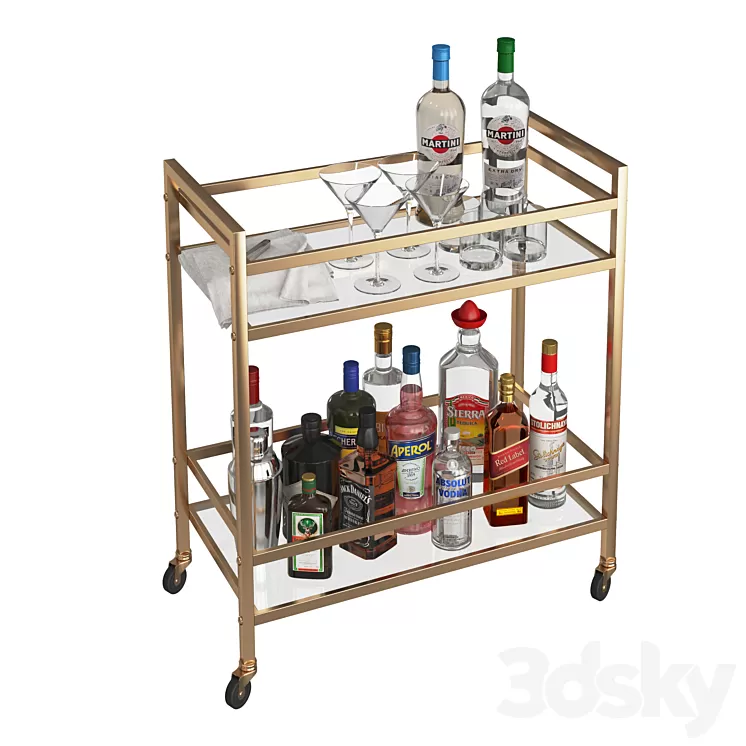 Mini Bar Beverage Table 3D Model