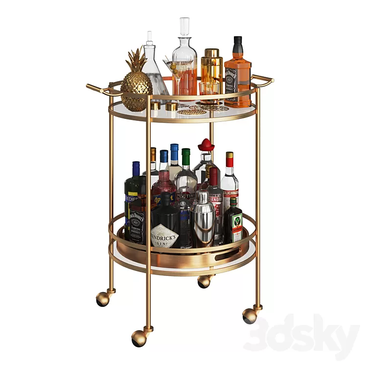Mini Bar Beverage Table 3D Model Free