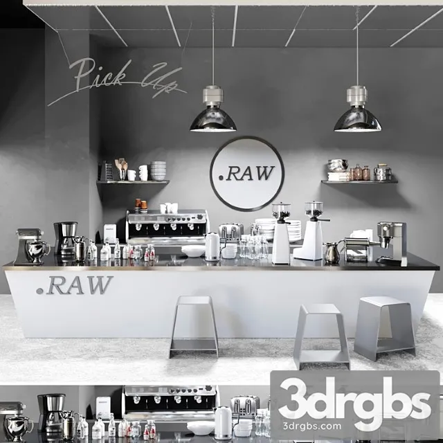 Minimalist coffee shop design. coffee coffee maker coffee machine grinder lamp bar bar counter coffee coffee beans 3D Model Download