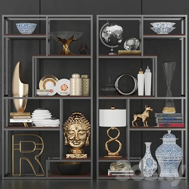 Minimalist shelving with decor and accessories for design projects 7 3DModel