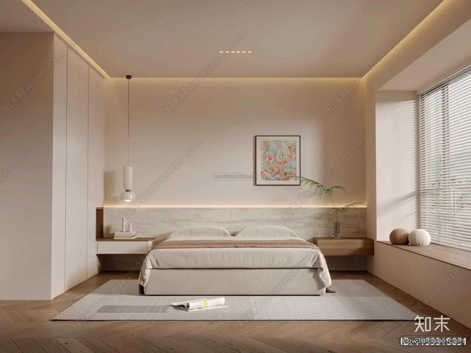 Minimalist Style Interior 3D Blocks - Bedroom 3D Model - 160