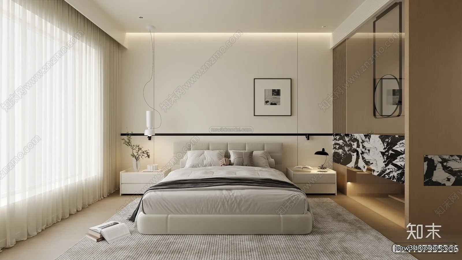 Minimalist Style Interior 3D Blocks - Bedroom 3D Model - 174