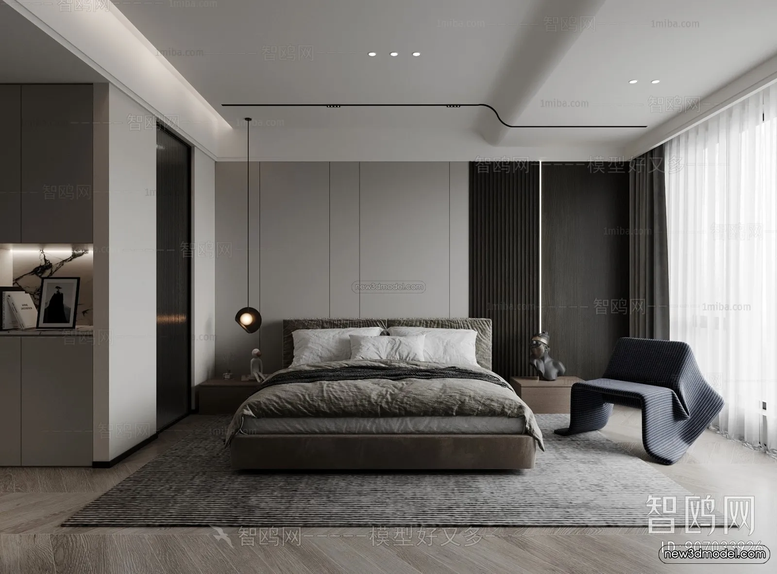 Minimalist Style Interior 3D Blocks - Bedroom 3D Model - 182