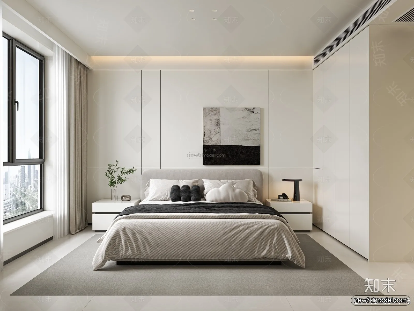 Minimalist Style Interior 3D Blocks - Bedroom 3D Model - 183