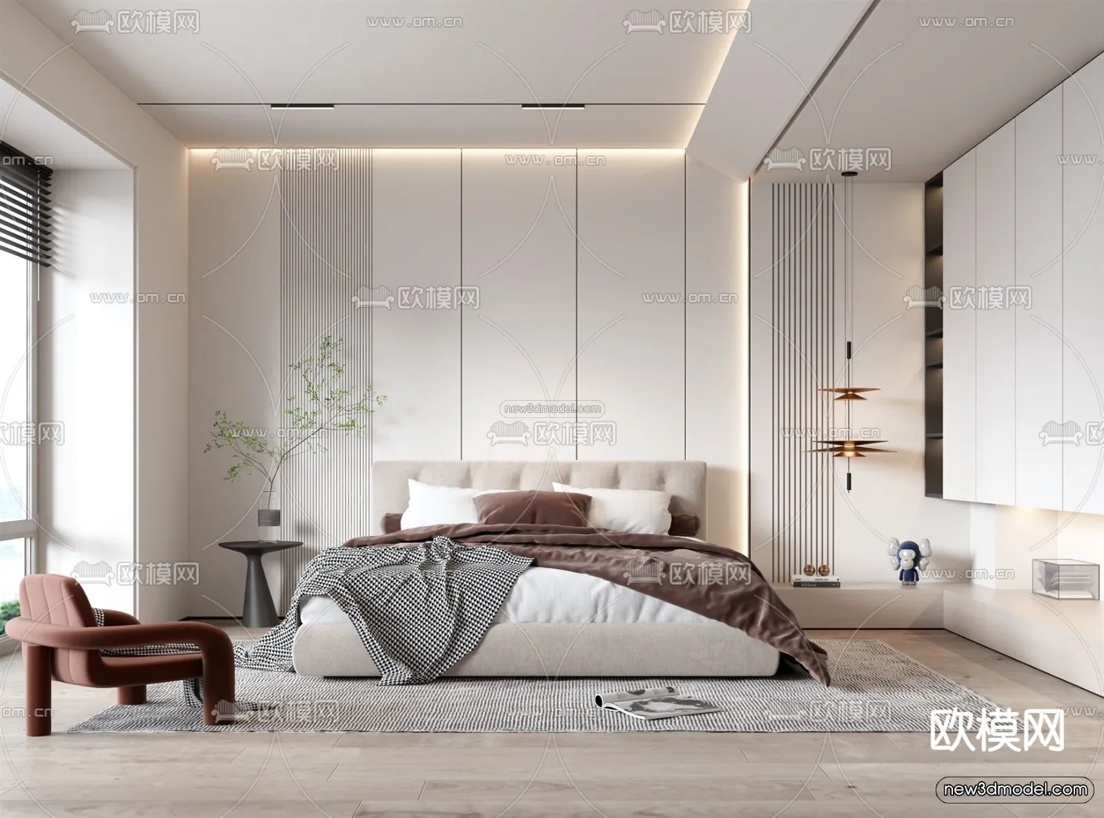 Minimalist Style Interior 3D Blocks - Bedroom 3D Model - 198